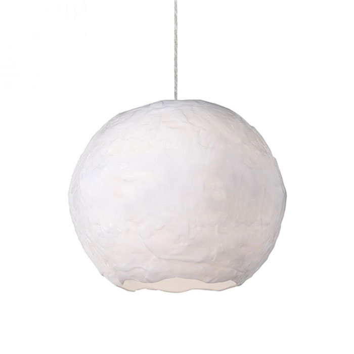 Suspended on a clear cable this Artemis pendant with spherical hand-applied polymer shade provides both down and ambient diffused light. (Artemis KUZ 54211912WH)
