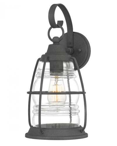 1-Light Outdoor Wall Mount Lantern in Mottled Black in Coastal-Inspired Design