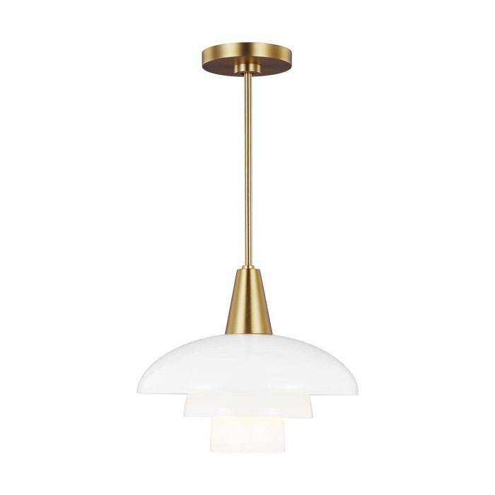 Rossie Collection – 1-Light Pendant in Burnished Brass with Hand Blown Layered Milk Glass Shade