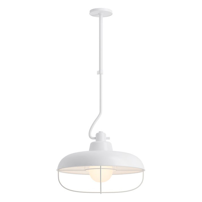 Modern Farm Collection – 1-Light Pendant in Matte White with Metal Shade and Cage