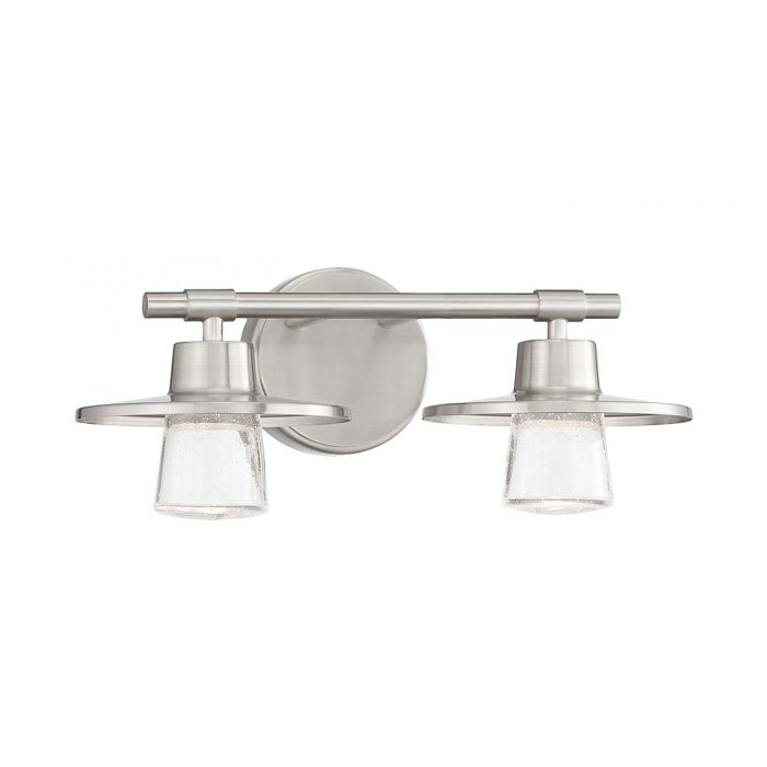 Beacon Avenue Collection – 2-Light LED Bath Vanity in Brushed Nickel with Clear Seedy Glass Shades