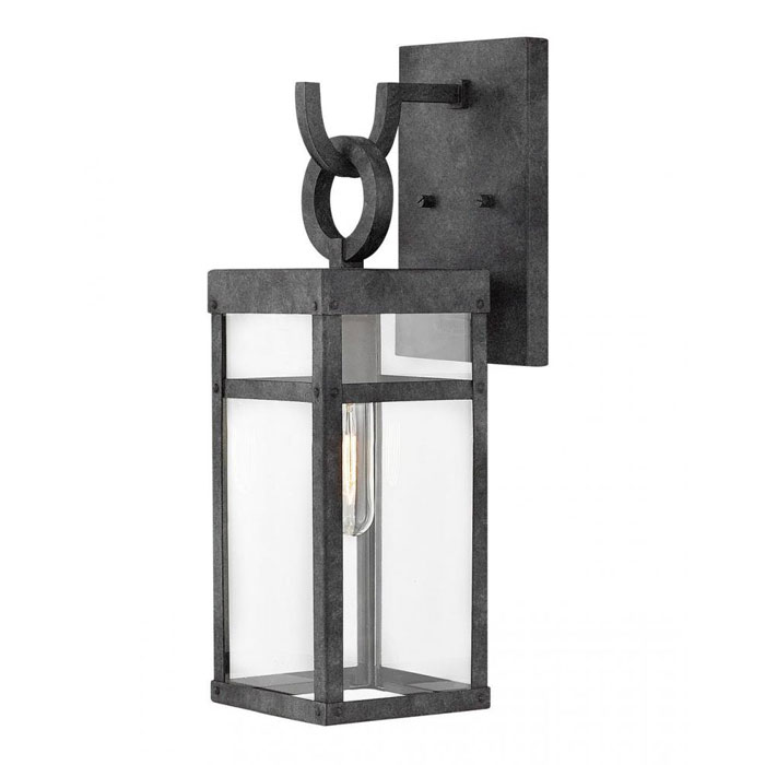 Porter Collection 1-Light Outdoor Wall Mount Lantern in Aged Zinc with Clear Glass Panels Hinkley 2800DZ