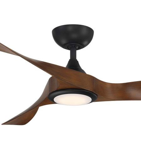 Swirl Collection 54” 3-Blade Ceiling Fan in Matte Black with Distressed Koa Wood Blades and Integrated LED Light WAC F-074L-MB/DK