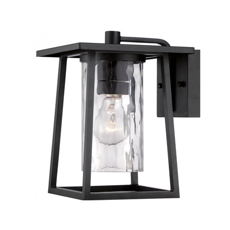 Lodge Collection 1-Light Outdoor Wall Mount Lantern in Mystic Black with Clear Hammered Glass Shade Quoizel LDG8408K