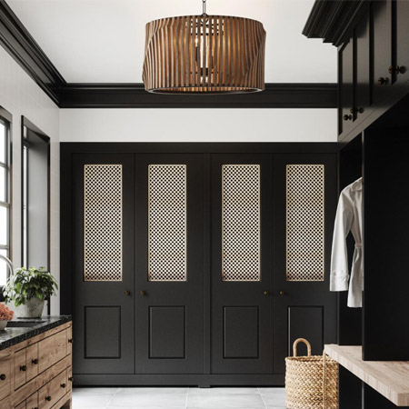 Archer Collection 4-Light Pendant in Black with Artisan-Crafted Mango Wood Slats Shade Capital Lighting 344642WK