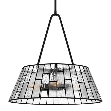Rainers Collection 4-Light Pendant in Matte Black with Multitextured Art Glass Flared Shade Quoizel QP6176MBK
