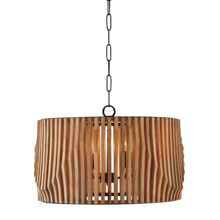 Archer Collection 4-Light Pendant in Black with Artisan-Crafted Mango Wood Slats Shade Capital Lighting 344642WK