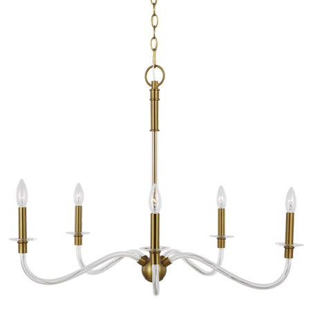 Hanover Collection 5-Light Chandelier in Brass and White with Optional White Linen Shades Visual Comfort CC1315BBS