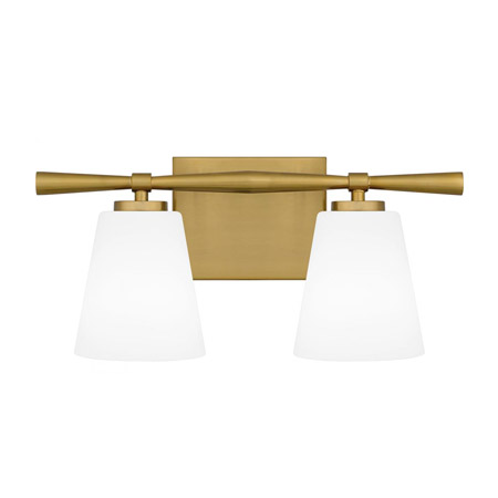 Brindley Collection 2-Light Bath Vanity in Aged Brass with Opal Etched Glass Shades Quoizel BID8616AB