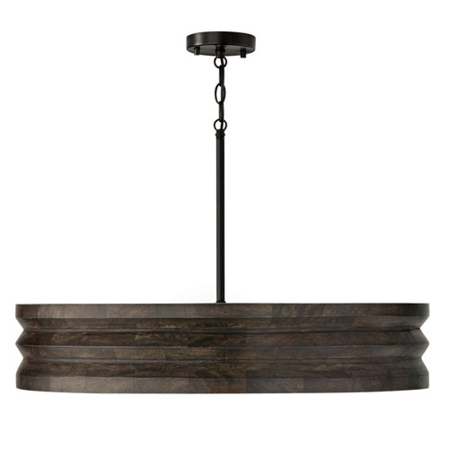 Dunn Collection 4-Light Chandelier in Matte Black with Hand-crafted Mango Wood Shade Capital 454041EB