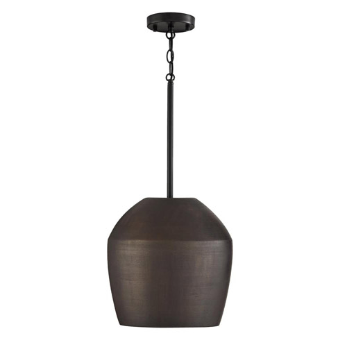 Della Collection 1-Light Handcrafted Pendant in Terracotta Umber and Matte Black Capital