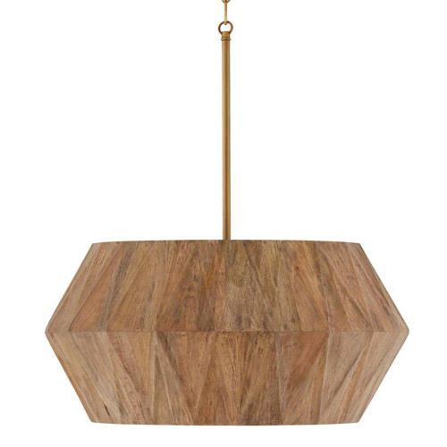 Nadeau Collection 4-Light Pendant in Hand-Distressed Patinaed Brass with Handcrafted Mango Wood Shade Capital 351041LW