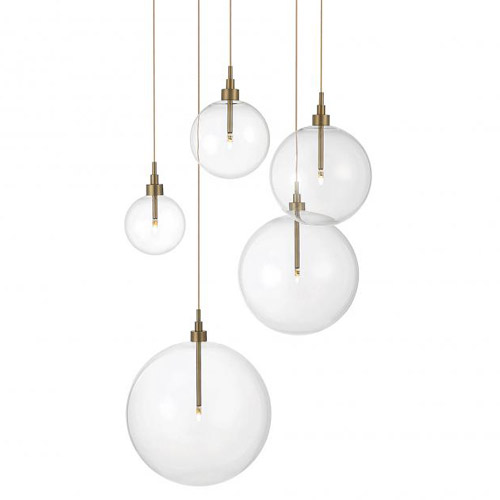 Meridian Collection 5-Light Pendant in Natural Brass with Clear Glass Globe Shades Savoy House M10099NB