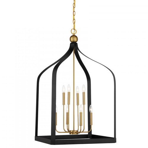 Sheffield Collection 8-Light Pendant in Matte Black with Warm Brass Accents Savoy House 7-7800-8-143