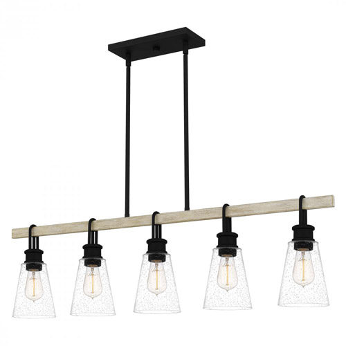 Kingsbridge Collection 5-Light Linear Chandelier in Earth Black with Conical Seedy Glass Shades Quoizel KGB142EK