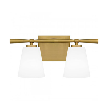 Brindley Collection 2-Light Bath Vanity in Aged Brass with Opal Etched Glass Shades Quoizel BID8616AB