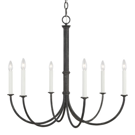 Champlain Collection 6-Light Chandelier in Grey Iron Oxide with Graceful Arms and White Candle Sleeves Visual CC1146IO